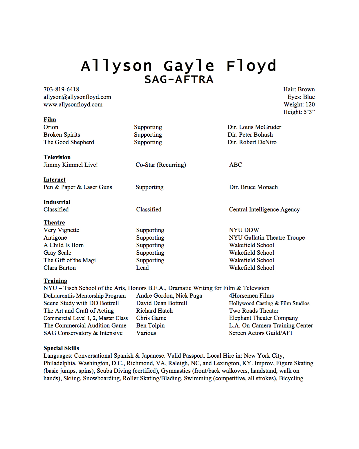 Allyson Floyd Acting Resume